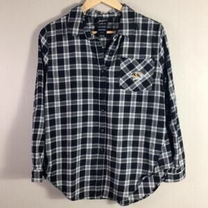 MISSU Truman Tiger Embroidered Plaid Flannel Black White L